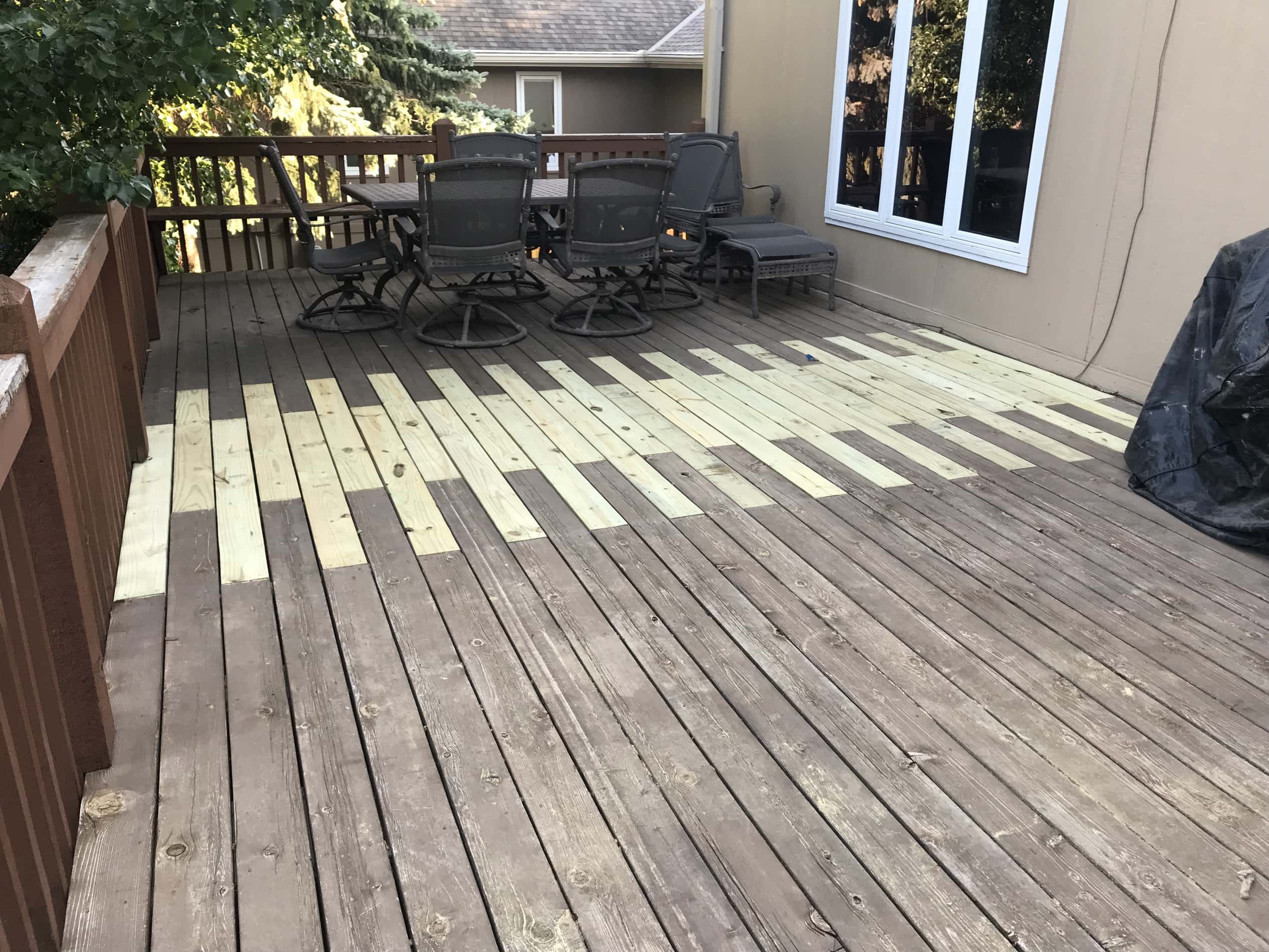 Since deck repair can be done all year round, it's easy to repair decks like this one.
